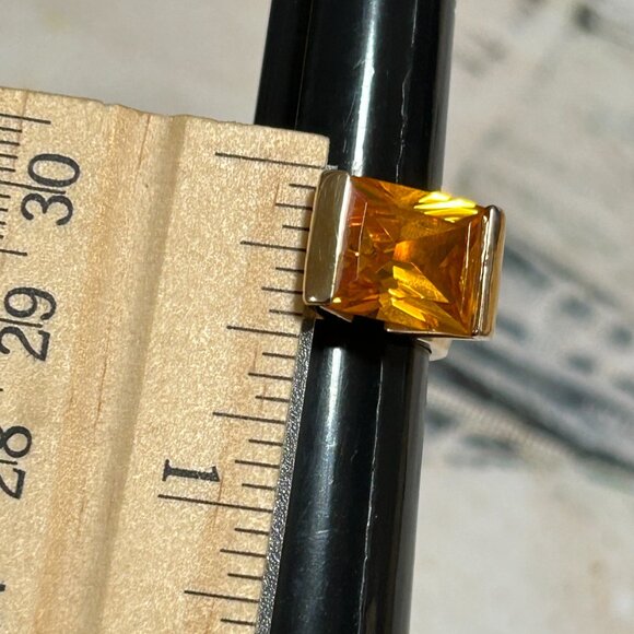 Sterling Silver 925 Yellow Gold Vermeil Bold Wide Golden Citrine CZ Band Ring - Picture 13 of 14